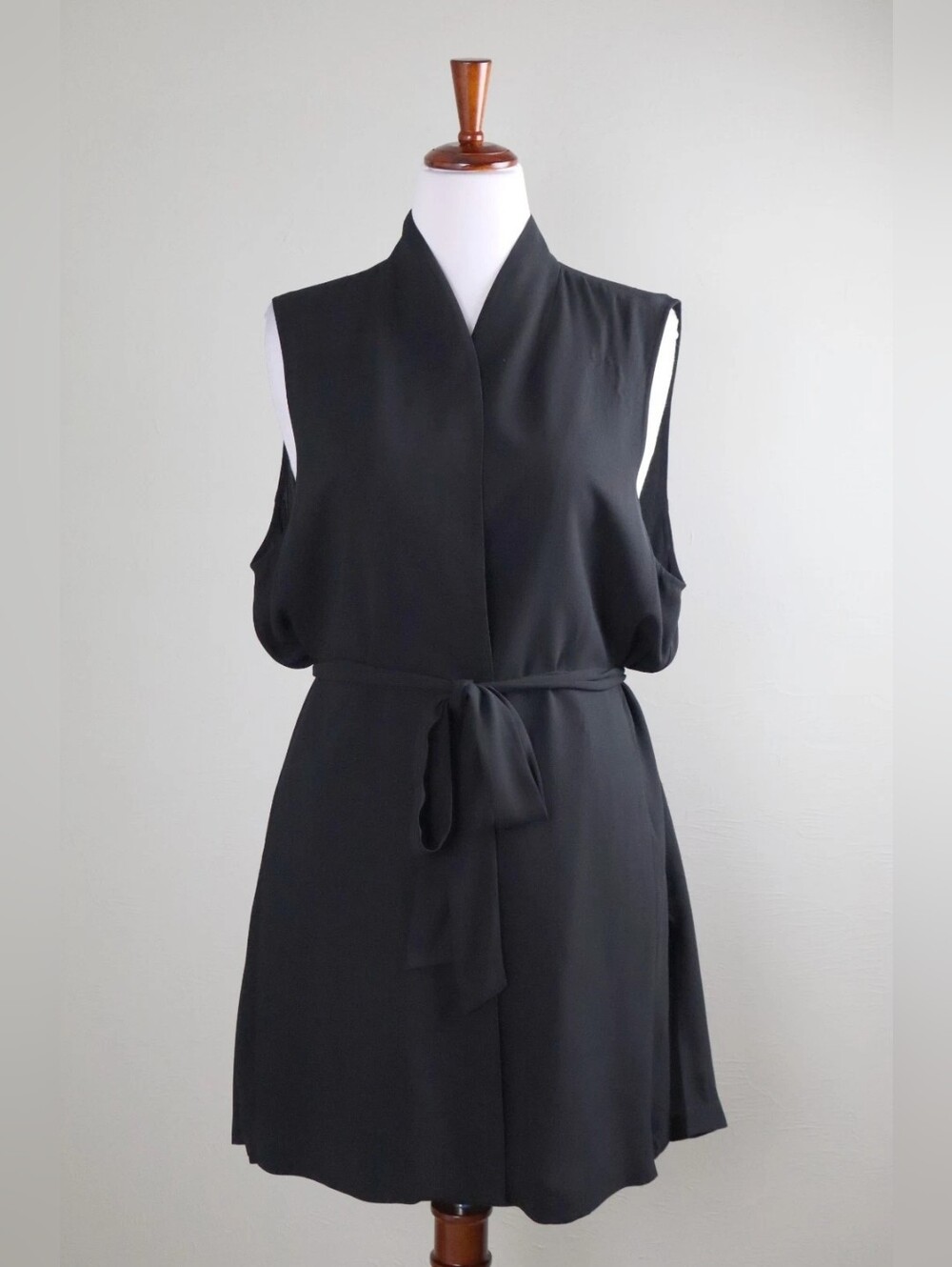 Sleeveless Black Wrap Belted Dress